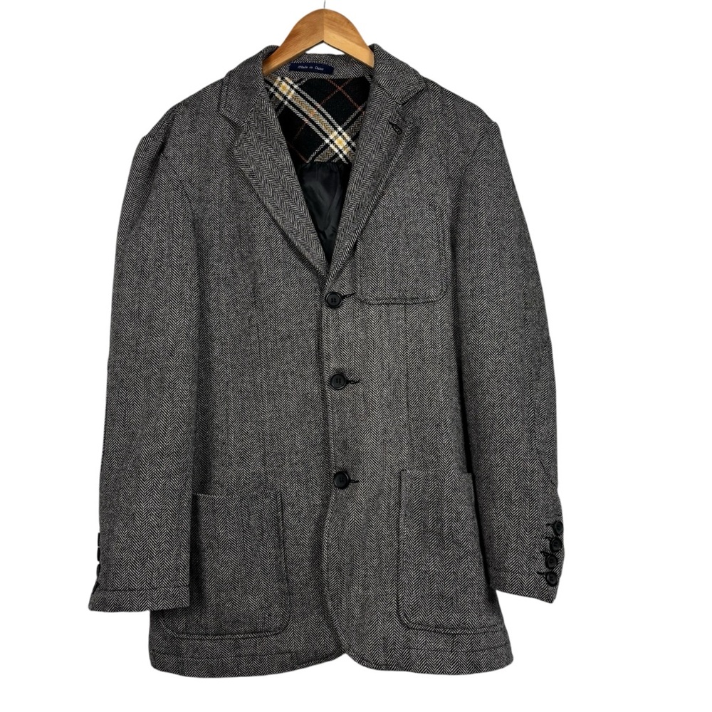 Alan Flusser Sport Coat Herringbone Elbow Patch Wool Blend Blazer Jacket 38S